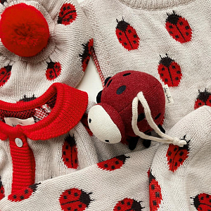 Подвесная музыкальная развивающая игрушка Konges Slojd "Activity Music Ladybug", красная